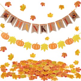 Homarkable Fall Party Decorations, with Pre-strung Thankful Burlap Banner and Maple Leaf Confetti for Autumn Thanksgiving Home Decorations