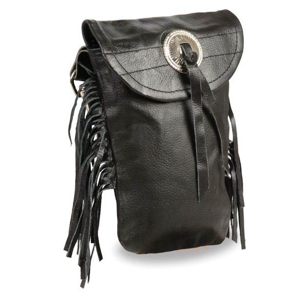 Milwaukee Leather SH506F Unisex Black Leather Belt Bag with Fringe