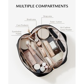 EACHY Travel Makeup Bag, Large Capacity Cosmetic Bags for Women, Waterproof Portable Open Flat Toiletry Bag Make up Bag with Divider and Handle, Gifts for Women