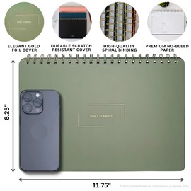 Merely Home | Durable & Sleek | Undated Daily Planner and Weekly Planner | 8.25" x 11.75" | To Do List Notebook for Work | Simple Design | Multiple Layouts | Planner and Notebook in One | Navy - Daily Planner - Landscape