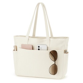 Saier tbo Large Corduroy Tote Bag for Women, Stylish Shoulder Bags With Zipper and Pockets for Ladies School Work Shopping Travel Daily Use