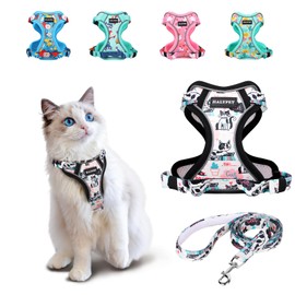 Halypet Halypet Cat Harness and Leash Set[MAX Safety 4th-Gen] Cute Escape Proof Vest Harness for Girl&Boy Cat Walking, Comfortable Adjustable Leash and Reflective Strips for Outdoor Kitten, S Inky Meowy