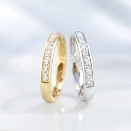 Monkton 3.5mm Women Half Eternity Bands Cubic Zirconia Promise Ring Stainless Steel Wedding Band Size 3-12.5,Gold, Size 4.5