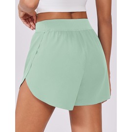 PINSPARK - Pantalones cortos deportivos para correr para mujer, cintura elástica, pantalones cortos para verano, color verde hielo, talla M, Verde Pálido, M