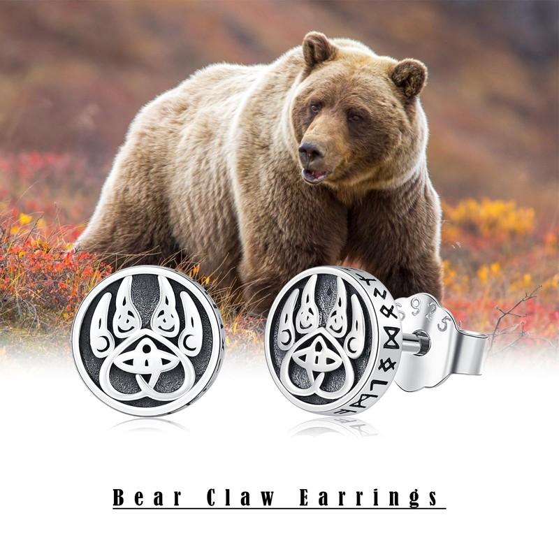 Viking Bear Claw earrings 925 Sterling Silver Celtic Stud Earring