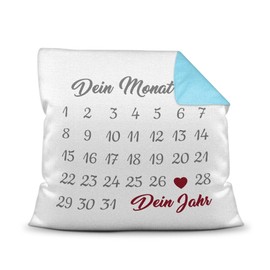 PR Print Royal Design Your Own Cushion Calendar – Customisable Anniversary, with Name & Text Print – Gift Valentine's Day, Anniversary, Couple, Love – Includes Filling, Colour Cushion Back Light Blue