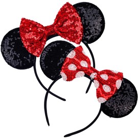 wonshia Mouse Ears Headbands Sequin Bow Headbands for Adult and Women Cosplay Costume Party Decorations Hair Accessories
