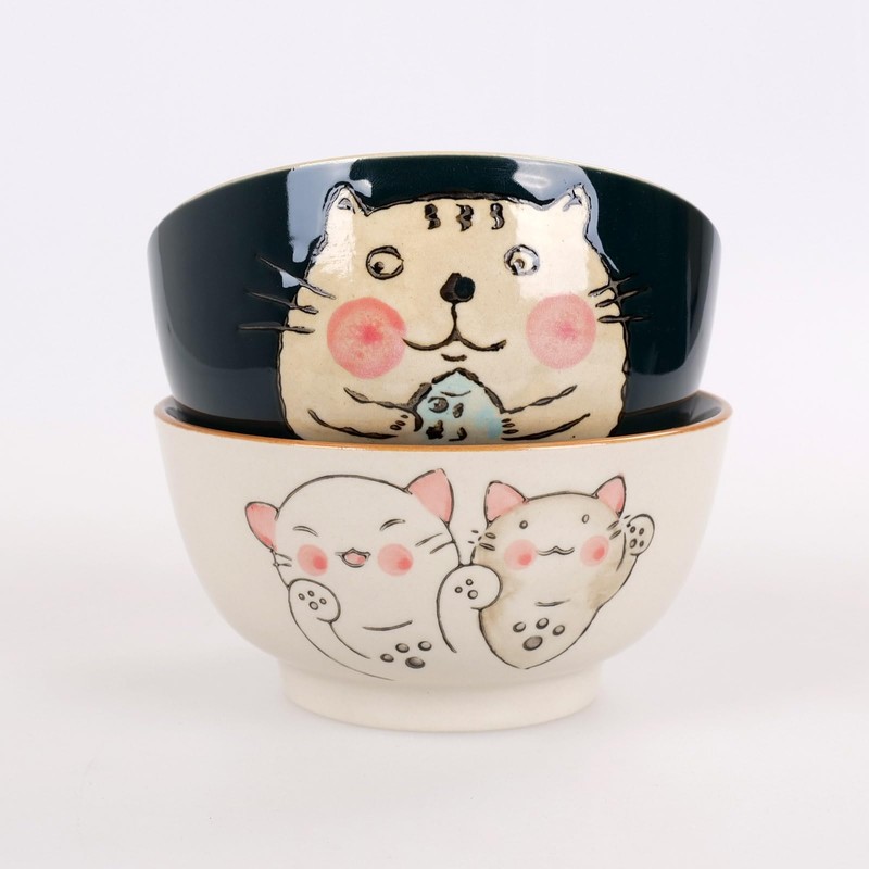 CoolChange Cute Japanese Rice Bowl Set | Hand Painted |