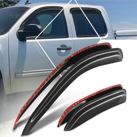 PM PERFORMOTOR 4Pcs Side Window Visors Deflector Compatible with 2007-2014 Chevy Silverado Avalanche Suburban GMC Sierra Yukon XL, Exc Classic Model, Carbon Fiber Pattern Style, Black (Tape-On)
