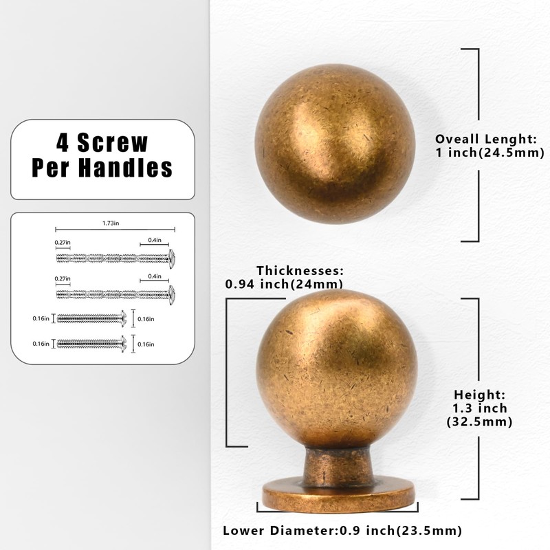 Asimerdeco 10 Pack Antique Brass Cabinet Knobs Single Hole Cabinet