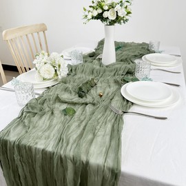 Cheesecloth Table Runner, Pack of 6 Sage Green Cheesecloth Table Runner, 90 x 300 cm, Rustic Gauze Fabric, Boho Table Runner, Green Table Runner for Weddings, Bridal Shower Decorations, Table