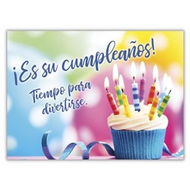 25 Feliz Cumpleaños Cards - Spanish Birthday Cards with Festive Cupcake Design - 26 White Envelopes - FSC Mix