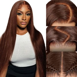 Sherico 13x6 Chocolate Brown Lace Front Wig Human Hair Glueless 13x6 HD Transparent Straight Lace Front Wigs Pre Plucked with Baby Hair Brown Wig Human Hairs Colored #4 Frontal Wigs