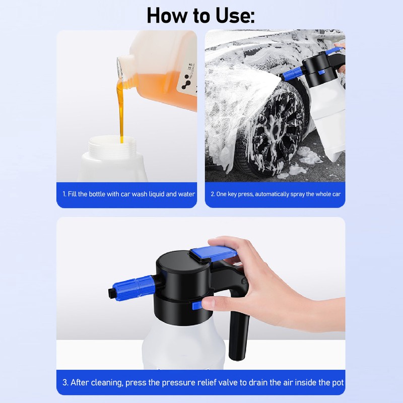 Electric Foam Sprayer with USB Pressurized 1.5L for Home Garden