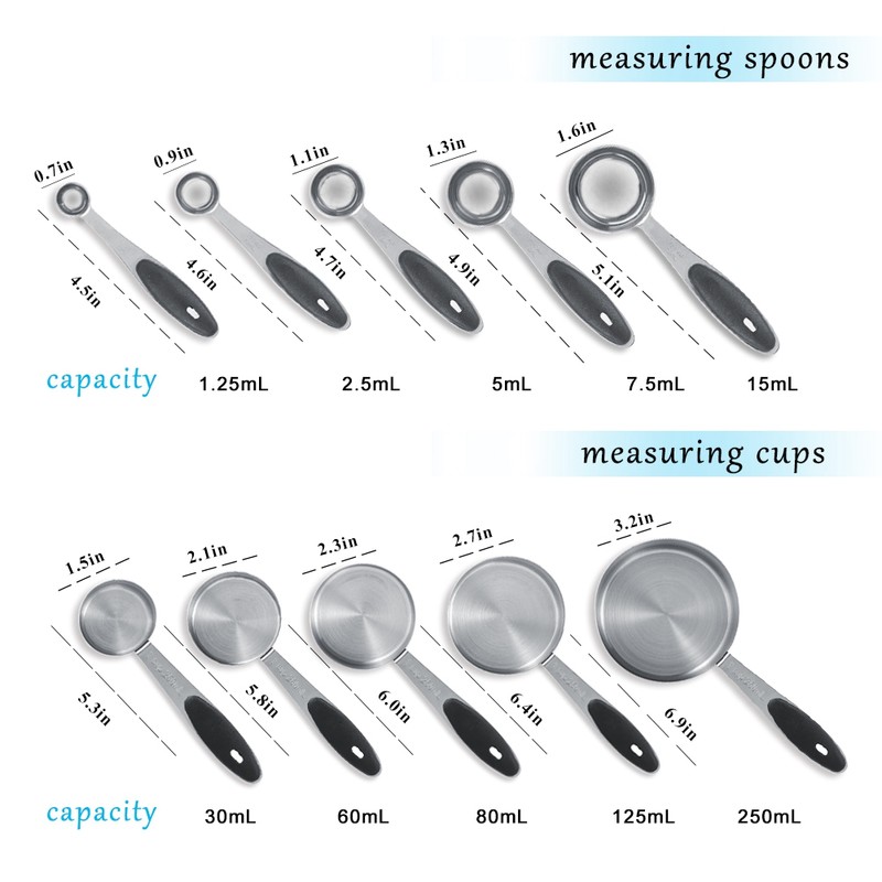 Ejoyous 10 Pieces Stainless Steel Measuring Cups and Spoons with