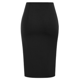 Kate Kasin Women's Business Skirt Elastic High Waist Bow Tie Knee Length Stretch Bodycon Pencil Skirts with Slit Black Large