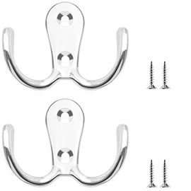 LICQIC Double Prong Robe Hooks, Dual Coat Door Hooks, Double Hook for Hanging Robe, Towel, Coat, Bag, Hat (Silver, 2 Pcs)