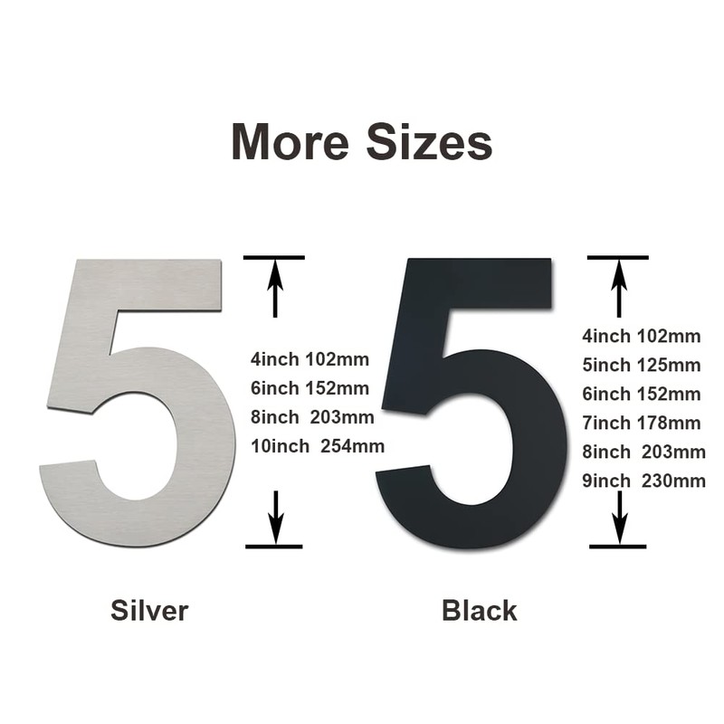 Brushed Modern Stainless Steel House Number 152 mm High Black