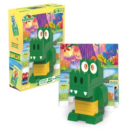 BiOBUDDi BB-0150 Swampies Gator Biological Building Blocks for Plug-In, Compatible with Other Brands, Made of Organic Plastic, 41 Clamping Blocks, Game Background and Cardboard Toy Figures