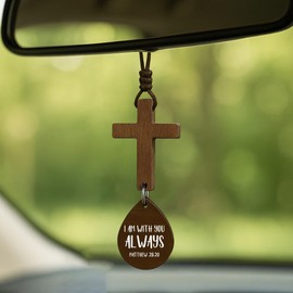 Cross for Car Mirror Hanging Christian Gifts for Men, Women - Scan Phone for Daily Bible Verse Car Rearview Decor Accessories, Jesus Ornament Religious Gift for Truck Driver (I Am with You Always)