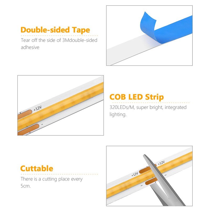 LRGBST 12 V COB LED Strips, 6 Rolls 2 m