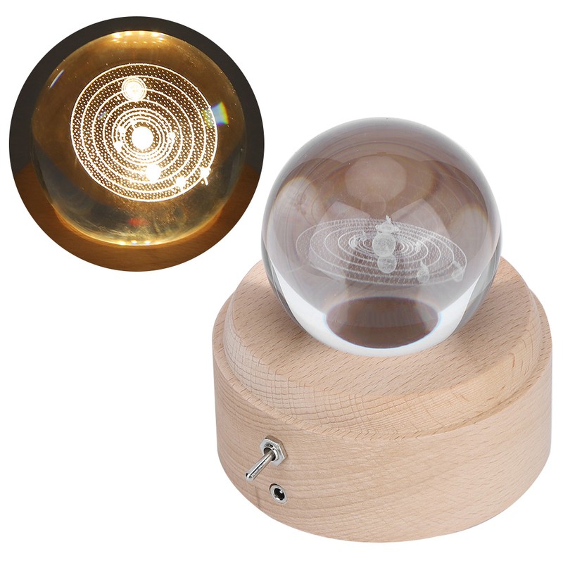 Solar System Pattern Crystal Ball Rotating Music Box USB Charging