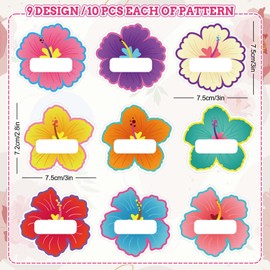 Whaline 90Pcs Hibiscus Flower Name Tag Stickers Colorful Floral Blank Nameplate Stickers 9 Style Assorted Self-Adhesive Name Label Decals for Summer Students Desk Classroom School Office