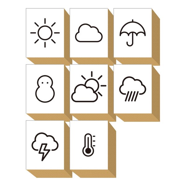 Stamp Set, Wooden Notebook, Cute, Stylish, Hanko, Rubber Stamp Set, Weather, Cloud, Sunny, Sun, Temperature, Snow, Temperature, Gift, Made in Japan (#9)