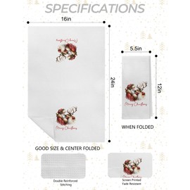 Vintage Santa Reindeer Hand Towels for Bathroom & Kitchen - Merry Christmas Decor, 16x24 Inch