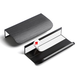 BaiNong 5 Pack 3 inch self Adhesive Cabinet pulls Adhesive Cabinet Handles Drawer pulls Black Finger pulls Stick on Handles Concealed Finger pulls for cabinets Edge Pull Seam Flat Pull