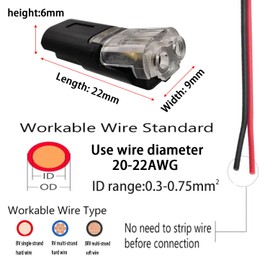 Terminal block CTRICALVER 2-pin branch connector Simple and high-speed wiring installation Branch wiring connection Thin line LED terminal block D2-transparent 24 pack
