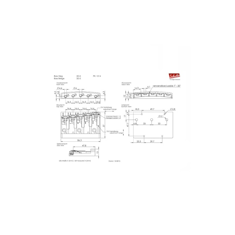 Schaller Bass Bridge Black Chrome 3D5 Model 5 String