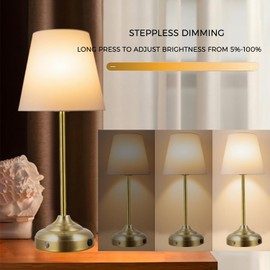 Coolilumi Rechargeable Battery Powered Table Lamp, Wireless LED Table Lamps for Bedroom, Cordless Vintage Bedside Lamps, Home Decor Night Lamp for Living Room, Dinning Room (Bronze)