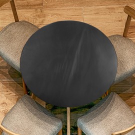 sourcing map 48-inch Round Fitted Tablecloth with Elastic Edge, Round PVC Table Cloth Waterproof Stretchable Vinyl Tables Cover Fit 35"-43" Diameter for Picnic Camping Outdoor, Black