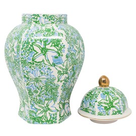 Lilly Pulitzer Ginger Jar with Lid, 12" Tall Blue and Green Decor, Chinoiserie Vase/Decorative Jar for Home Decor (Garden Glisten)