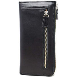 BlissLeather Premium Tochigi Leather & Himeji Leather Long Wallet, YKK Round L Zipper, Large Capacity, Black