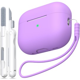 MHYALUDO for AirPods Pro 1st/2nd Generation Case Cover, Military Grade Anti-Fall Soft Silicone Shock-Absorbing for AirPods Pro Case Skin Touch with Keychain and Cleaning Kit, Lavender