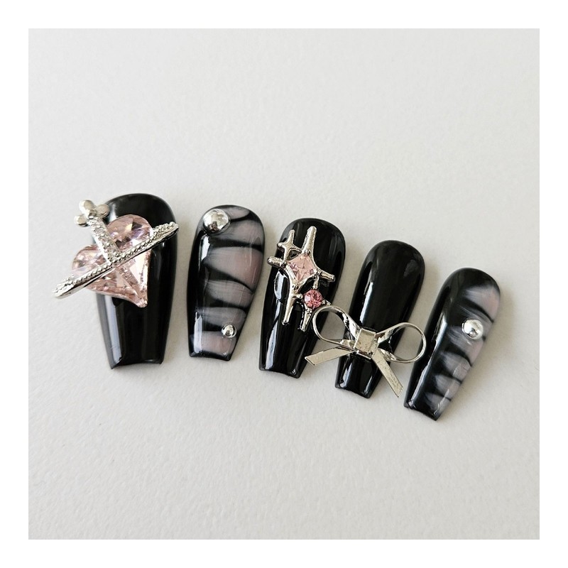 Rose Silver Handmade Nail Tips - Square / 로즈 실버