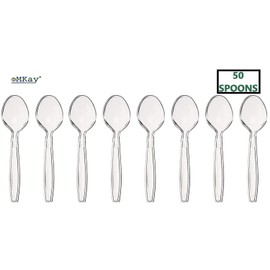 eMKay® 50 Pcs Heavy Duty Reusable Clear Spoons [ 50 Spoons ] Perfect for for Birthday Parties Buffets Picnics BBQ's Weddings Camping