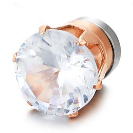 Mens Womens Magnetic Cubic Zirconia Stud Earrings, Steel, Non-Piercing Clip On Cheater Fake Ear, 8MM, Stainless Steel, Cubic Zirconia