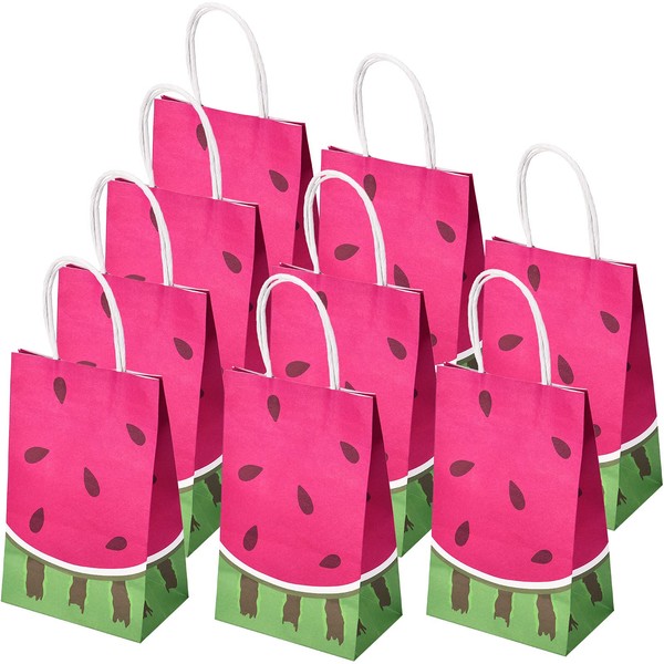 24 Pieces Watermelon Party Bags Watermelon Paper Goodie Bags Party Favor Bags Watermelon Treat Candy Bags Summer Fruit Birthday Party Supplies for Summer Pool Party Decorations(Rose Red)