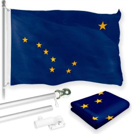 UD_G128 Combo Pack: 6 Feet Tangle Free Spinning Flagpole (Silver) Alaska AK State Flag 3x5 ft Printed 150D Brass Grommets (Flag