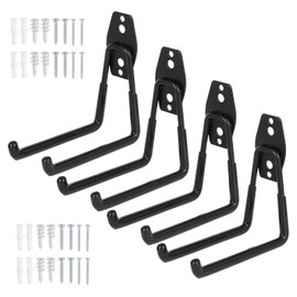 Knpwer Pack of 4 Garage Hooks, Garage Storage Double Hooks, Wall Hooks, Heavy Duty Wall Mount Tool Holder for Bulk Goods, Bicycles (11.3 x 12.8 cm, Black)