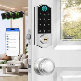 Harfo Fingerprint Smart Door Locks for Front Door with Handle Set, App Control, Keyless Entry Door Lock Keypad Deadbolt, Bluetooth Digital Electronic Touchscreen, Easy Install, Auto Lock, Satin Nickel