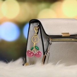 LECTNORE Cherry Bag Charm Purse Charms Keychain Cherry Car Keychain for Women Purse Pendant Keyring for Women Purses, Bags, Handbags, Wallets, Backpacks Bag Charms(Pink)