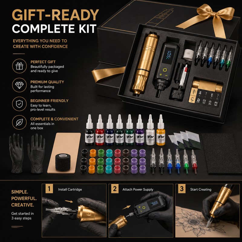 Wireless Rotary Tattoo Pen Kit for Body Art Practice –
