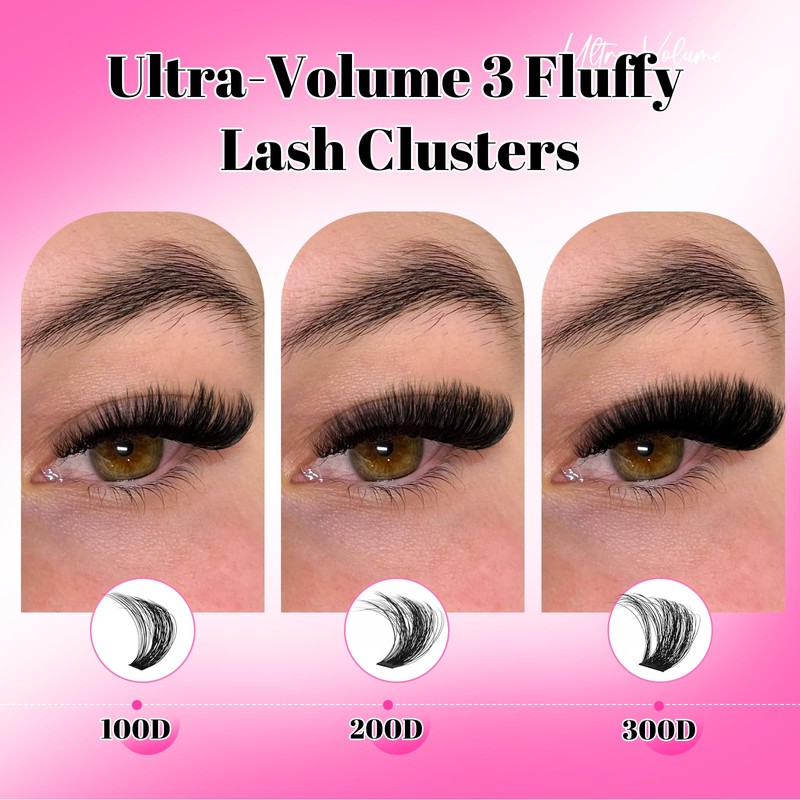 Long Fluffy Lash Clusters Kit 200D with Bottom Lashes, 16-25mm
