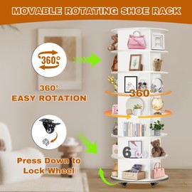 7 Tier Rotating Shoe Rack with 4 Universal Wheels, 360° Revolving Free Standing Shoe Organizer, Multifunctional Storage Revolving Shoe Rack Tower, Spinning Shoe Racks Display Lazy Susan Equipped