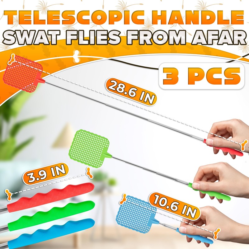 3-Pack Telescopic Fly Swatter Set – Durable and Lightweight Extendable