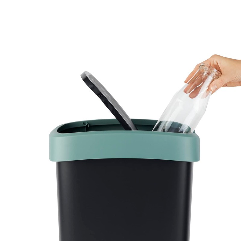 Rotho Twist Bin with Lid, 10 L, Plastic, Black/Green/Anthracite
